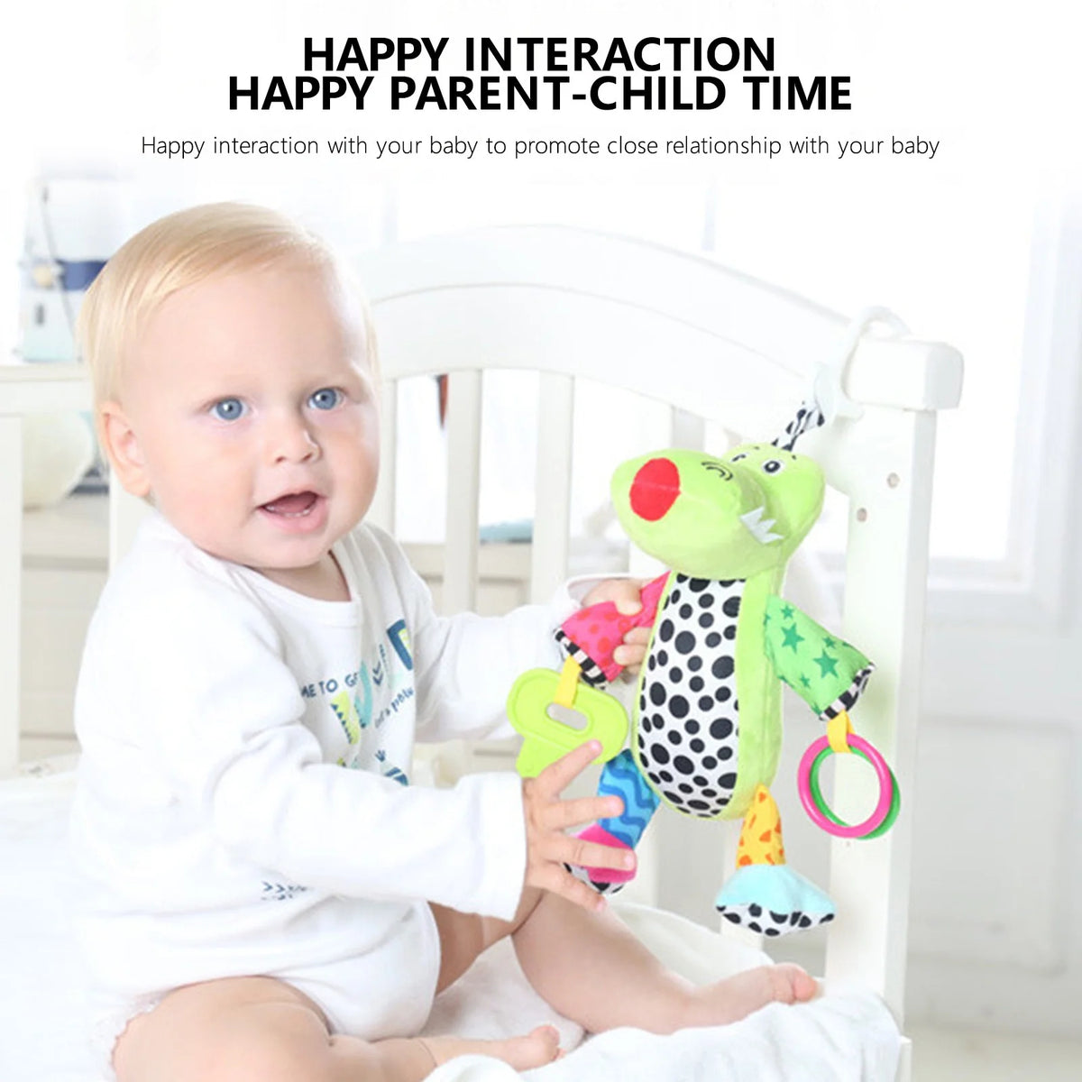 Baby Car Seat Toys with 32 Music and Teether, Infant Soft Plush Rattle, Hanging Stroller Croc-Odile Toys P777717