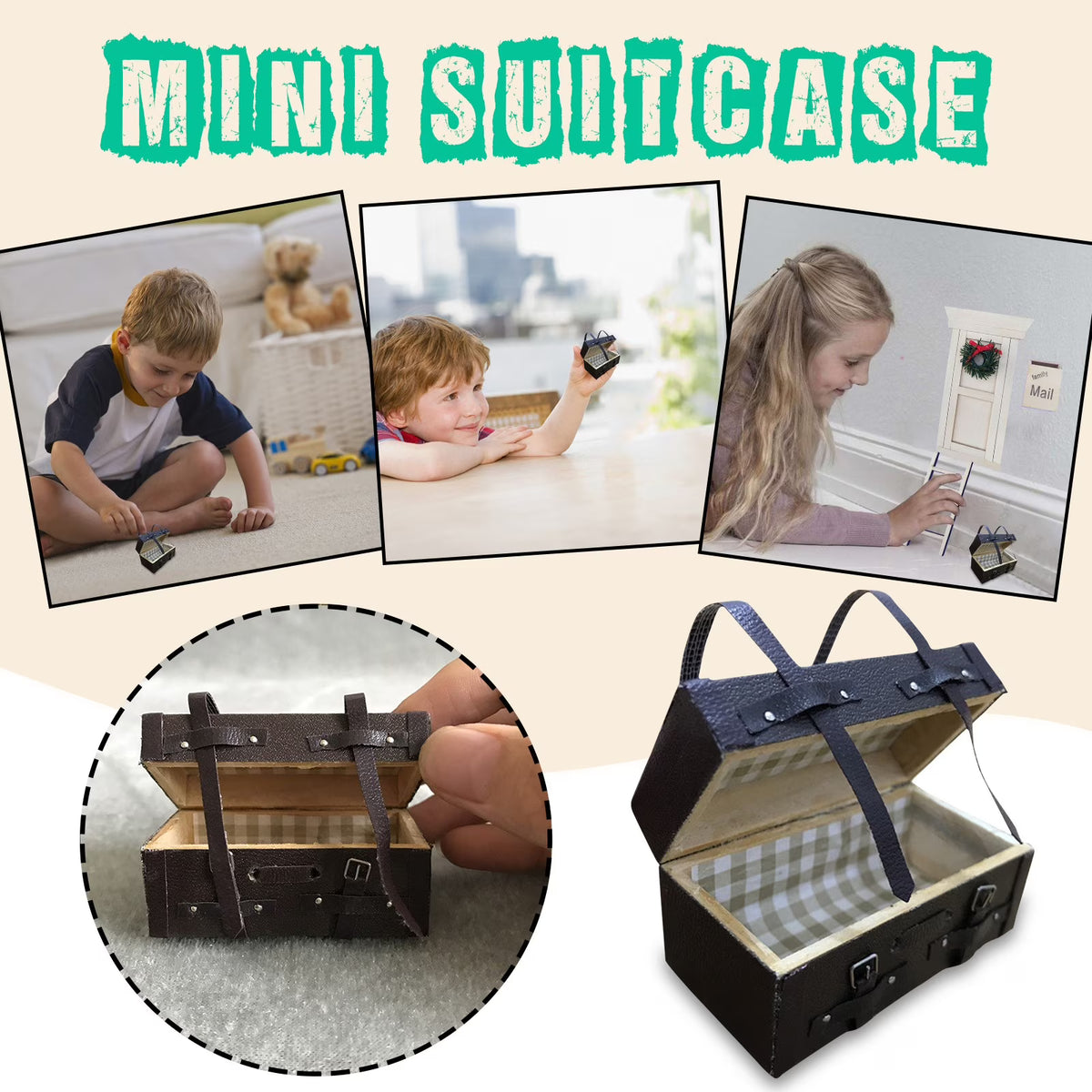 Vintage Leather Mini Suitcase Dollhouse Decor Z913