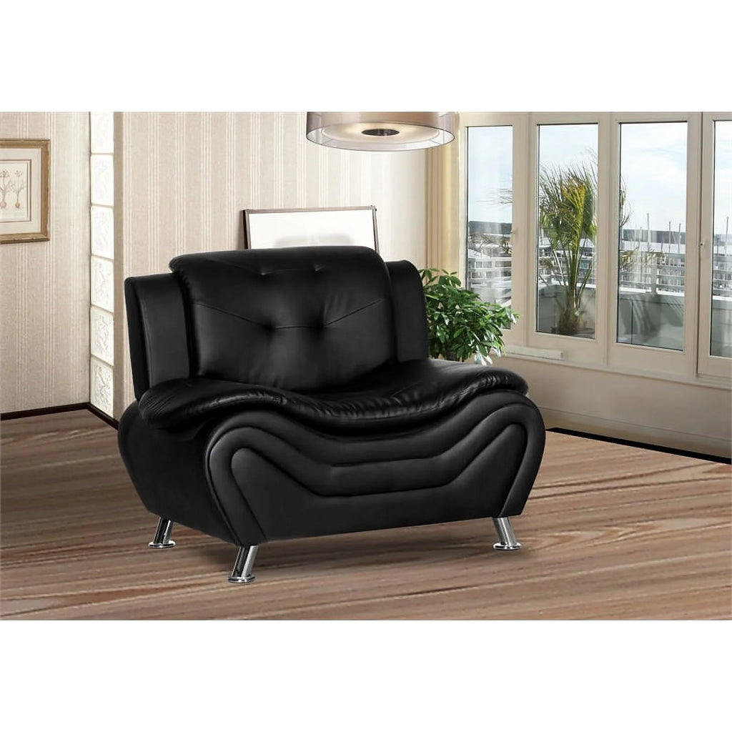 Black Faux Leather Loveseat and Club Chair 2-Piece Set I8748