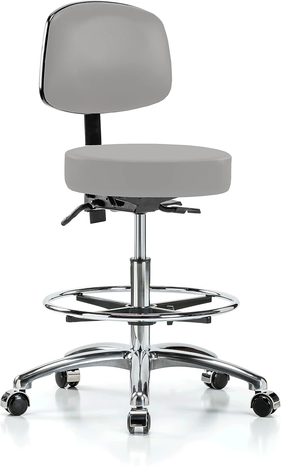 Chrome Rolling Height Adjustable Doctor's Stool with Back and Footring U507