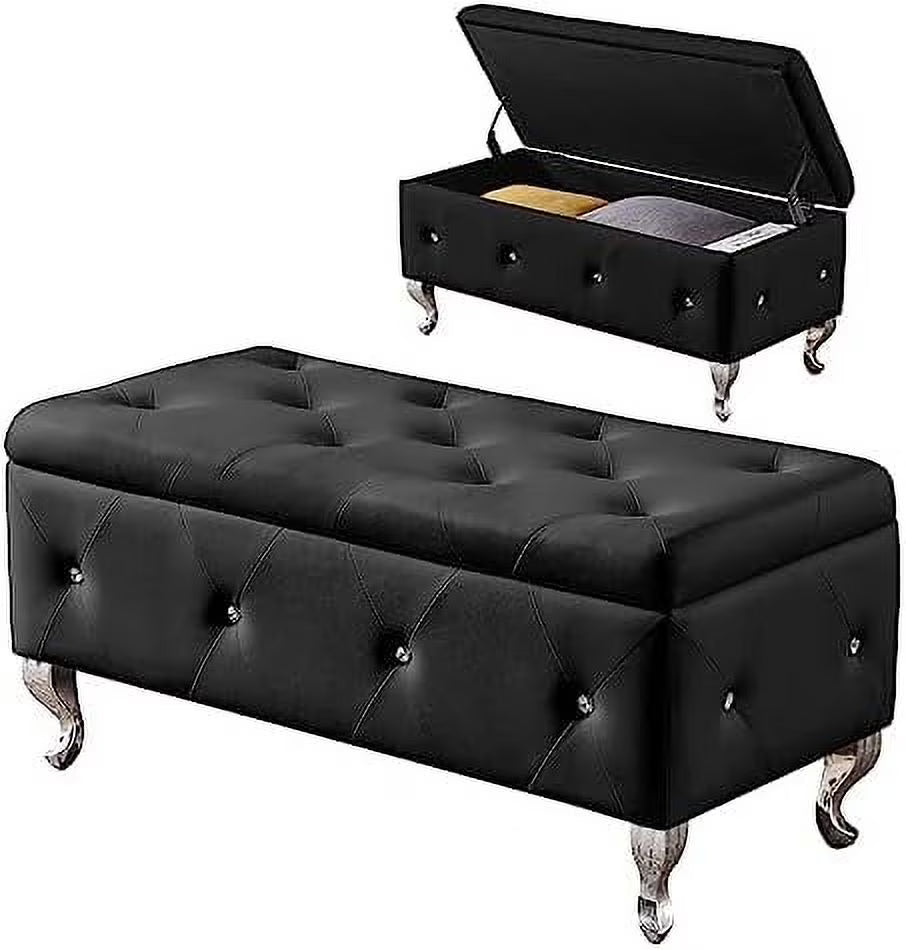 Grey Velvet Ottoman Bench with Metal Legs H997397