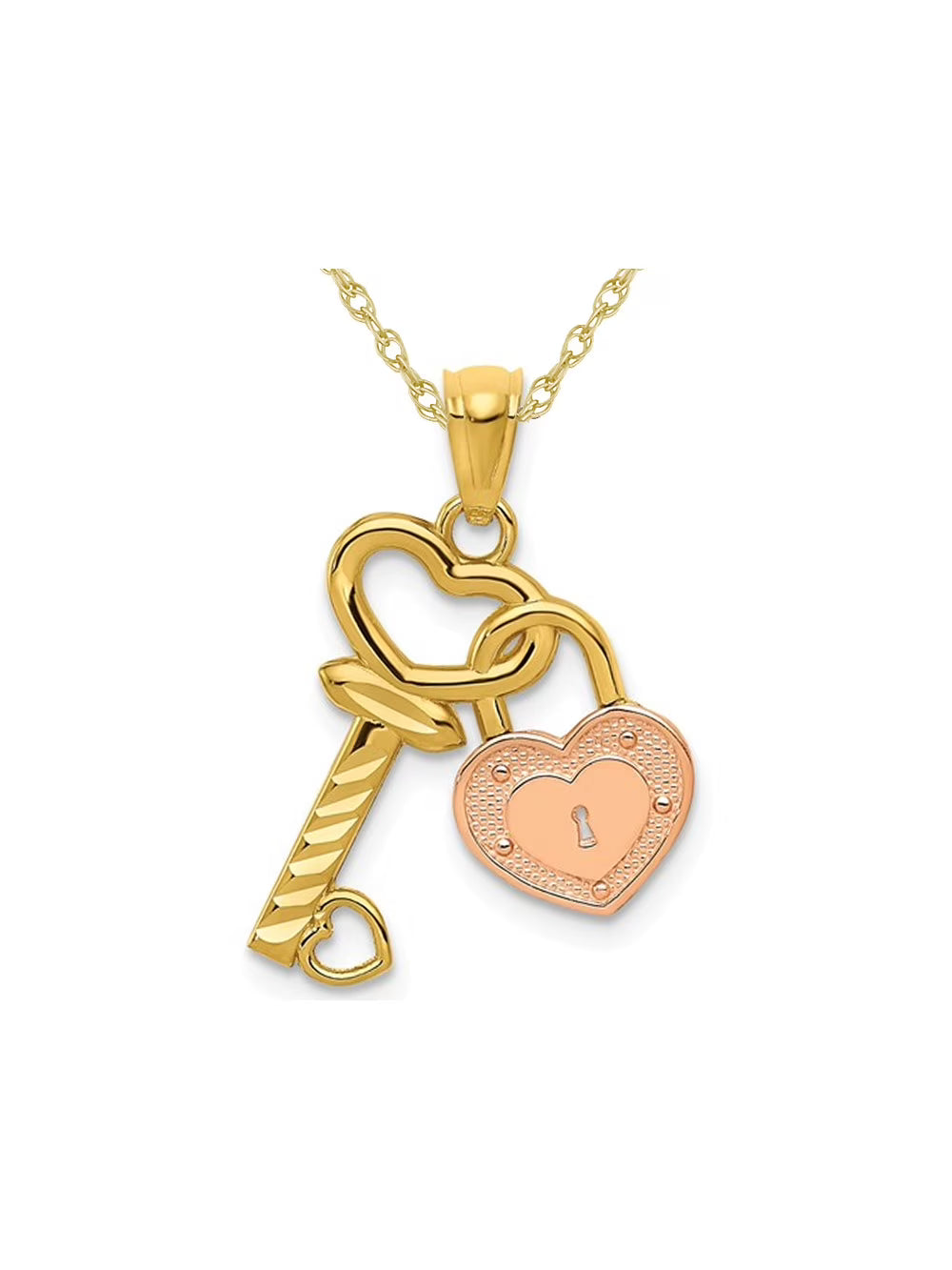 14K Yellow and Rose Gold Key & Heart Locket Pendant Necklace with Chain J545525