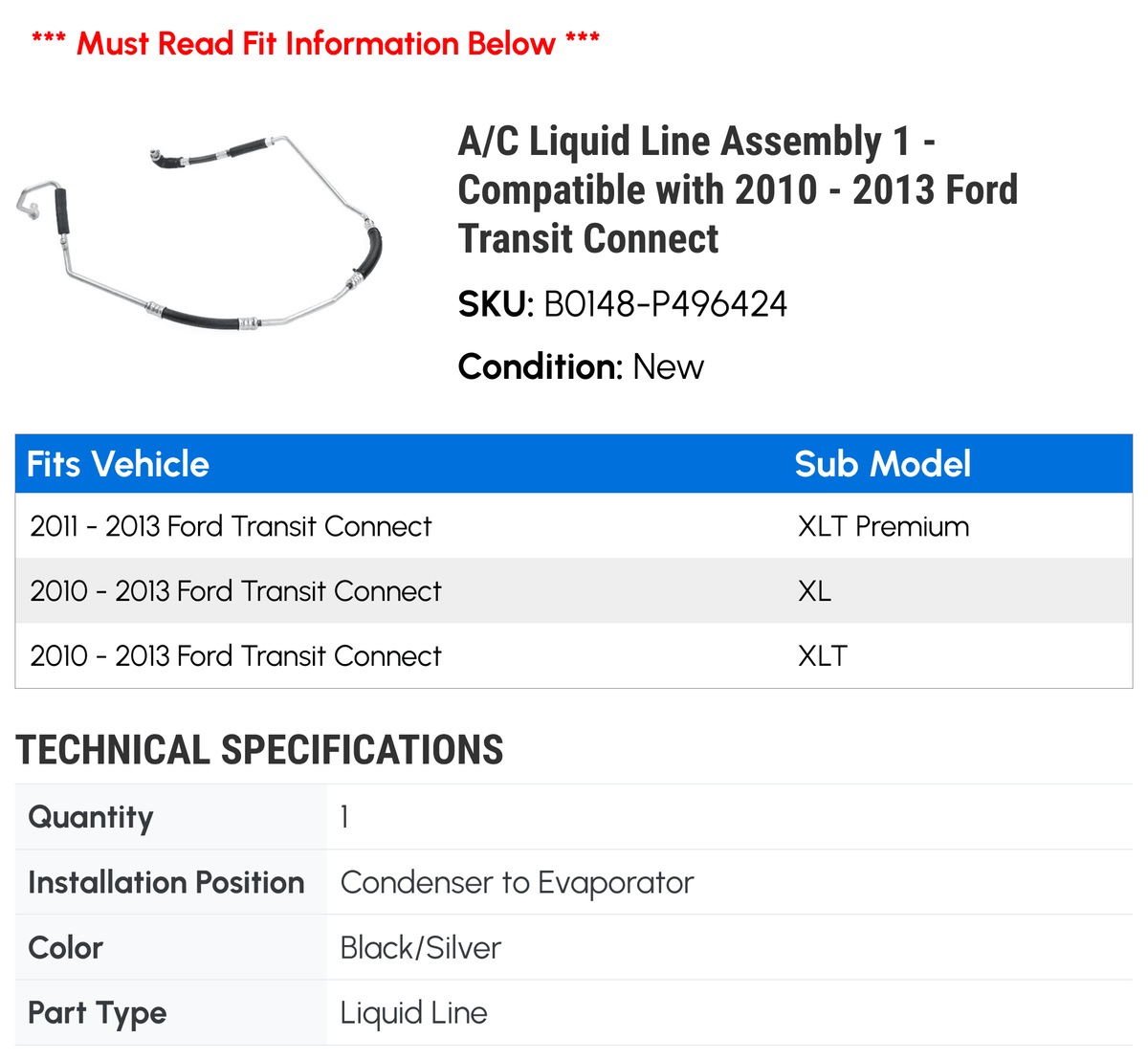 A/C Liquid Line Assembly E985954