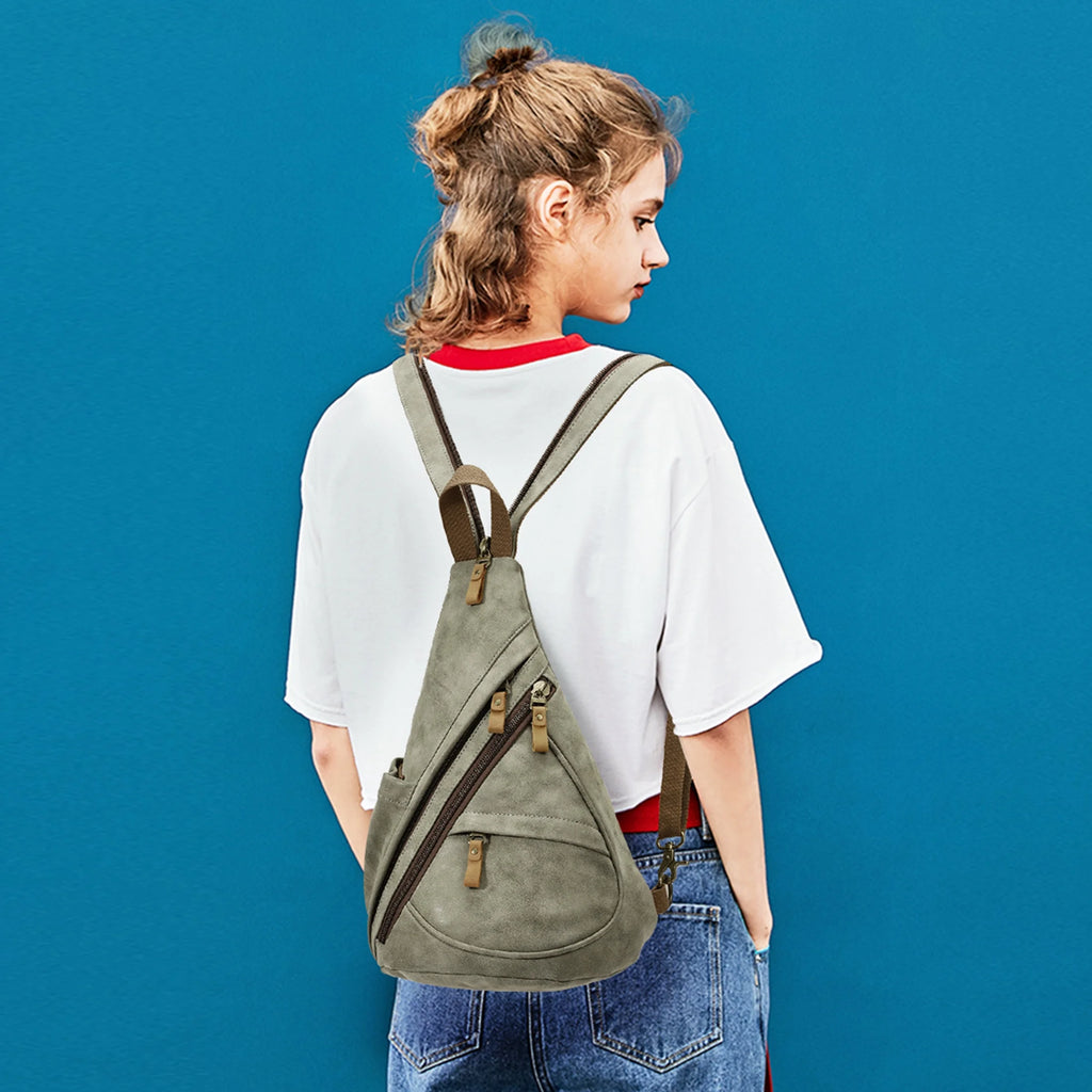 Olive Green PU Leather Sling Bag U677372