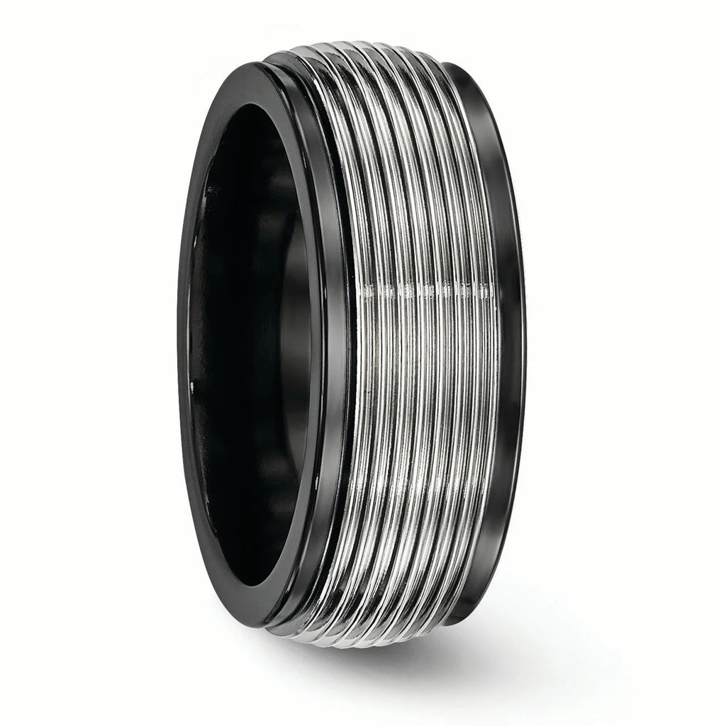 Black Ti & Titanium Polished Grooved Ring V501