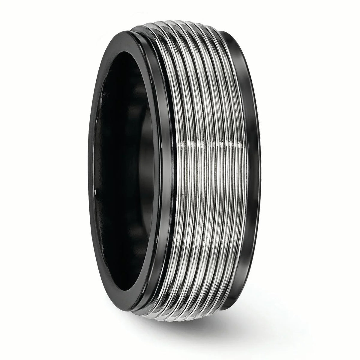Black Ti & Titanium Polished Grooved Ring V501