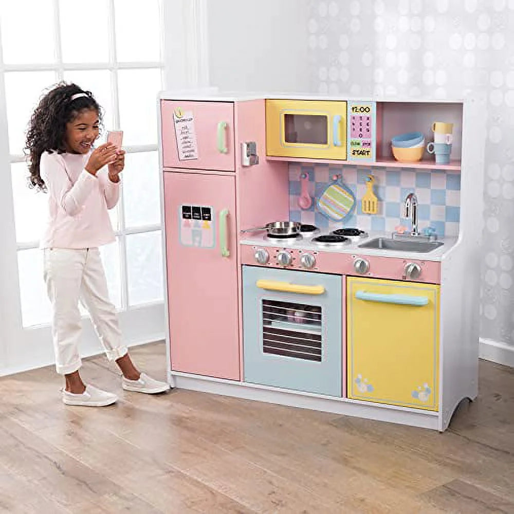 Wooden Pastel Play Kitchen with Turning Knobs and Play Phone Z5512