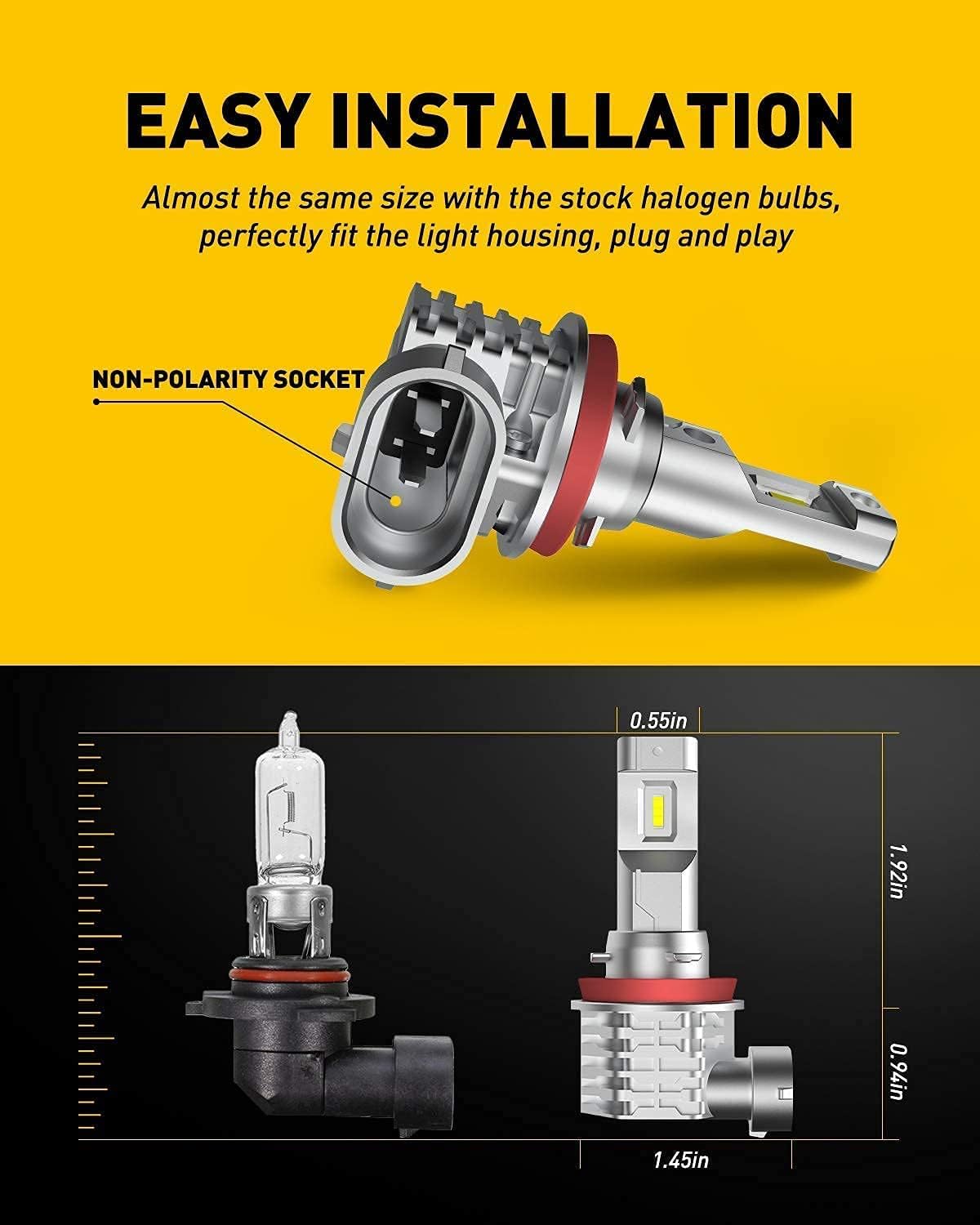 9007 HB5 LED Headlight Bulbs & H11 H8 H16 LED Fog Light Bulbs Pack of 2 J593