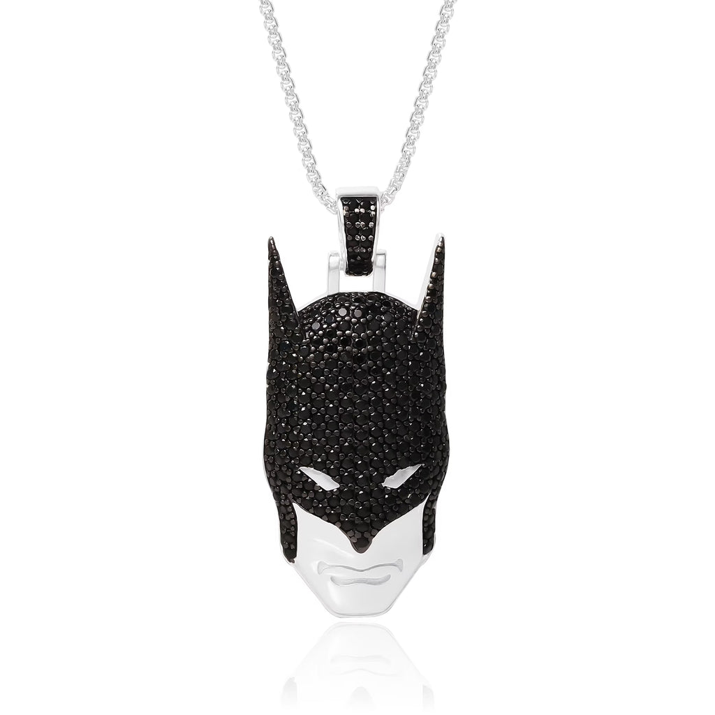 Batman Pendant Necklace, Sterling Silver and Black CZ, 24" R197