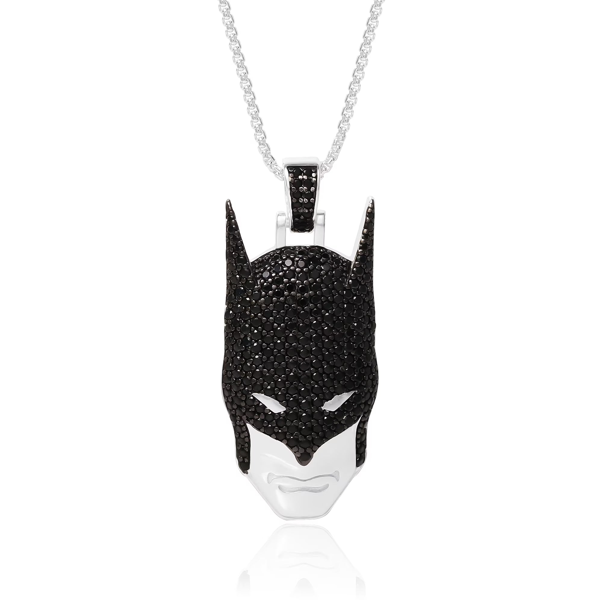 Batman Pendant Necklace, Sterling Silver and Black CZ, 24" R197
