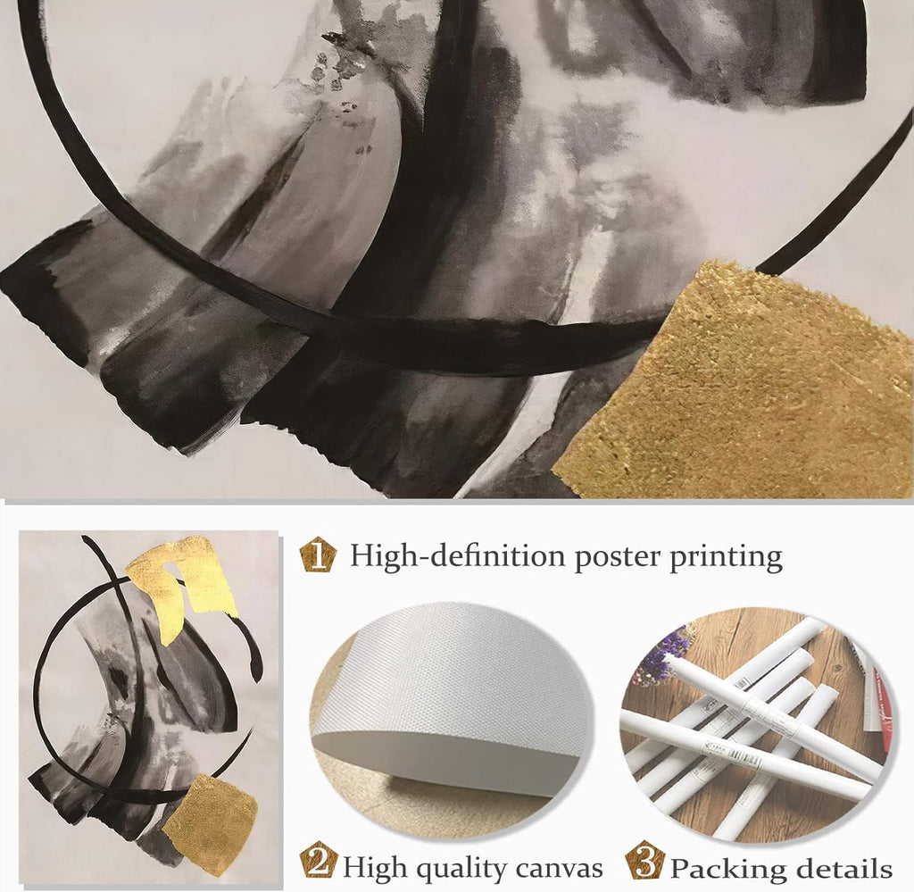 Black Gold Grey Abstract Painting Oversized Canvas Art 20x28in Unframed Pack of 2 T47316