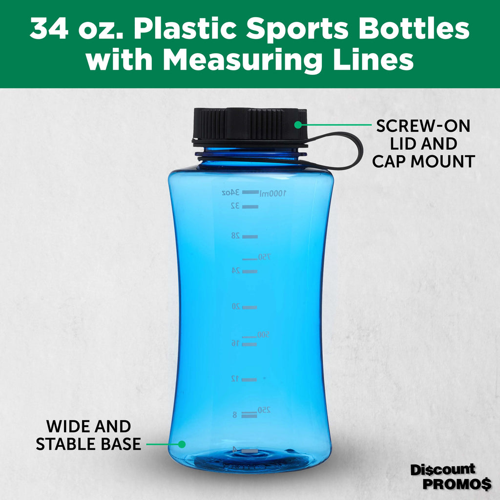 Blue 34 oz Plastic Sports Bottles Set of 6 N46324