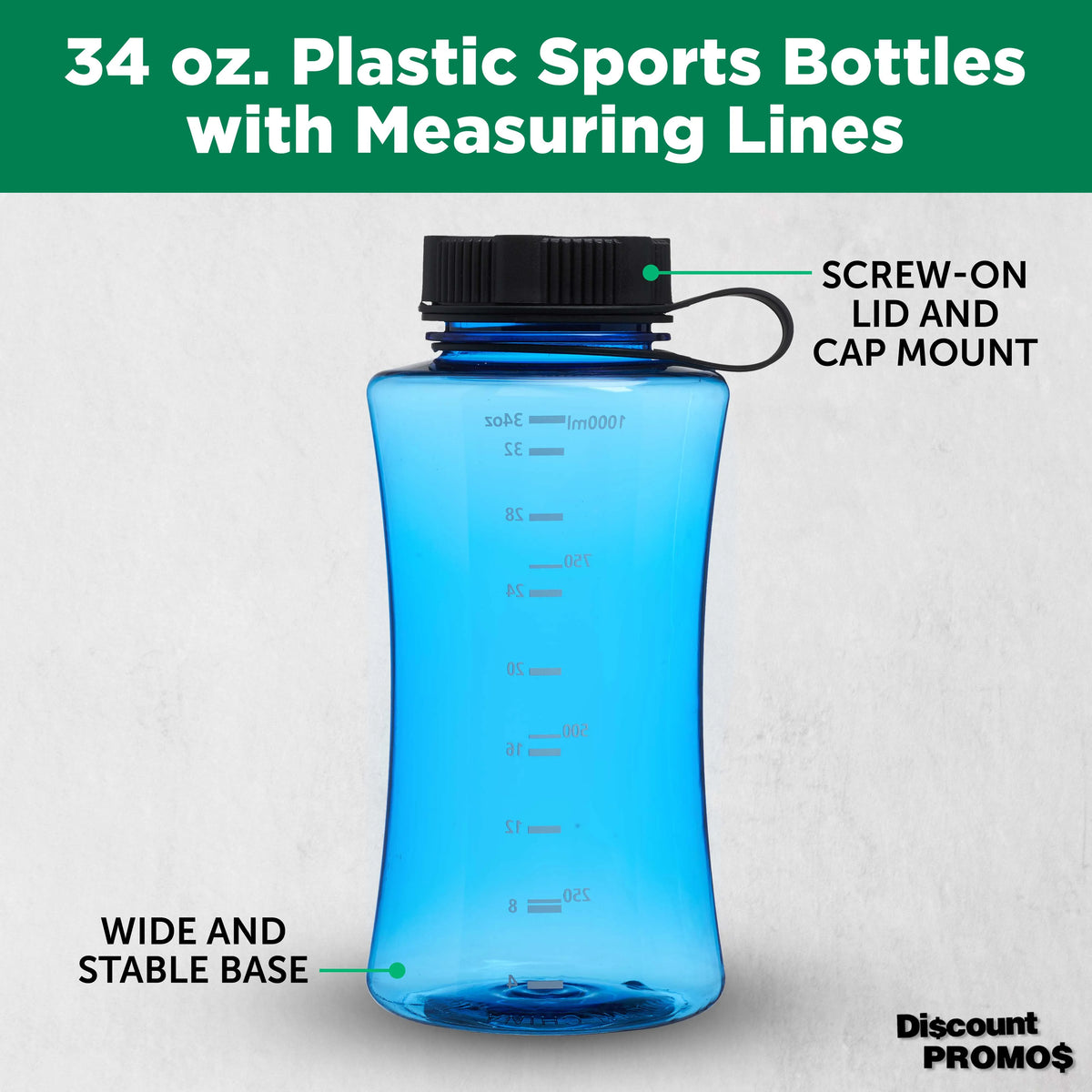 Blue 34 oz Plastic Sports Bottles Set of 6 N46324