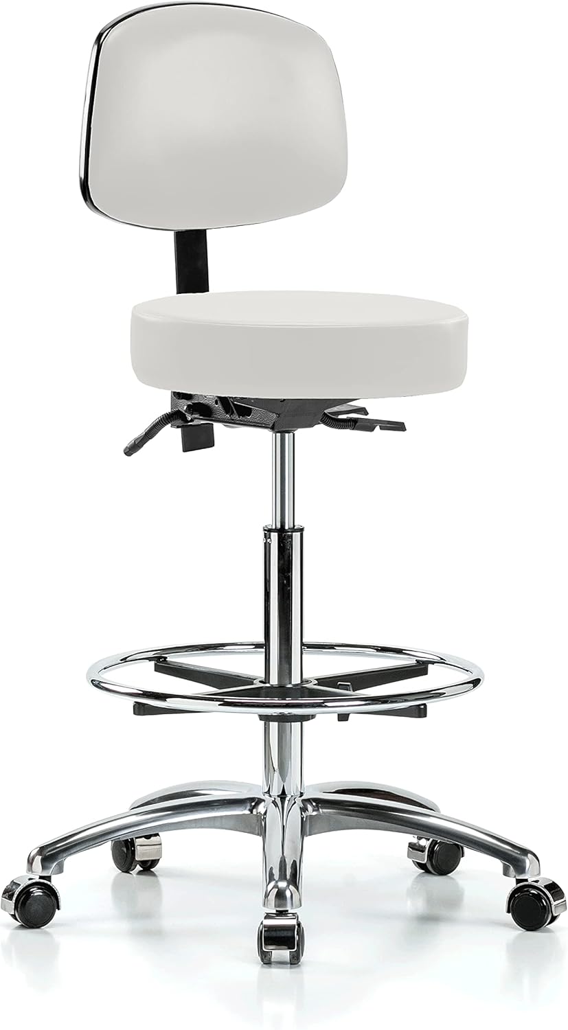 Chrome Rolling Height Adjustable Doctor's Stool with Back and Footring U507