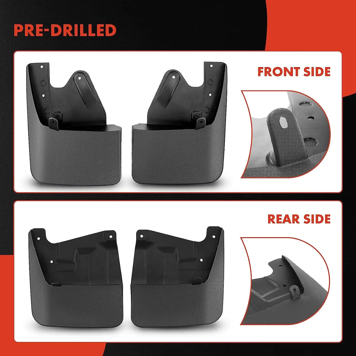 Set of 4 Black Mud Flaps with Hardware Kits B6918