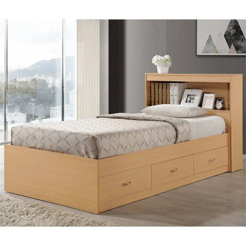 Twin-size Captain Bed with 3-Drawers and Headboard in Beech W8425