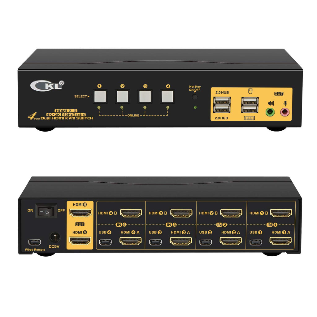 2 Port KVM Switch Dual Monitor HDMI 4K 60Hz with Cables U20974