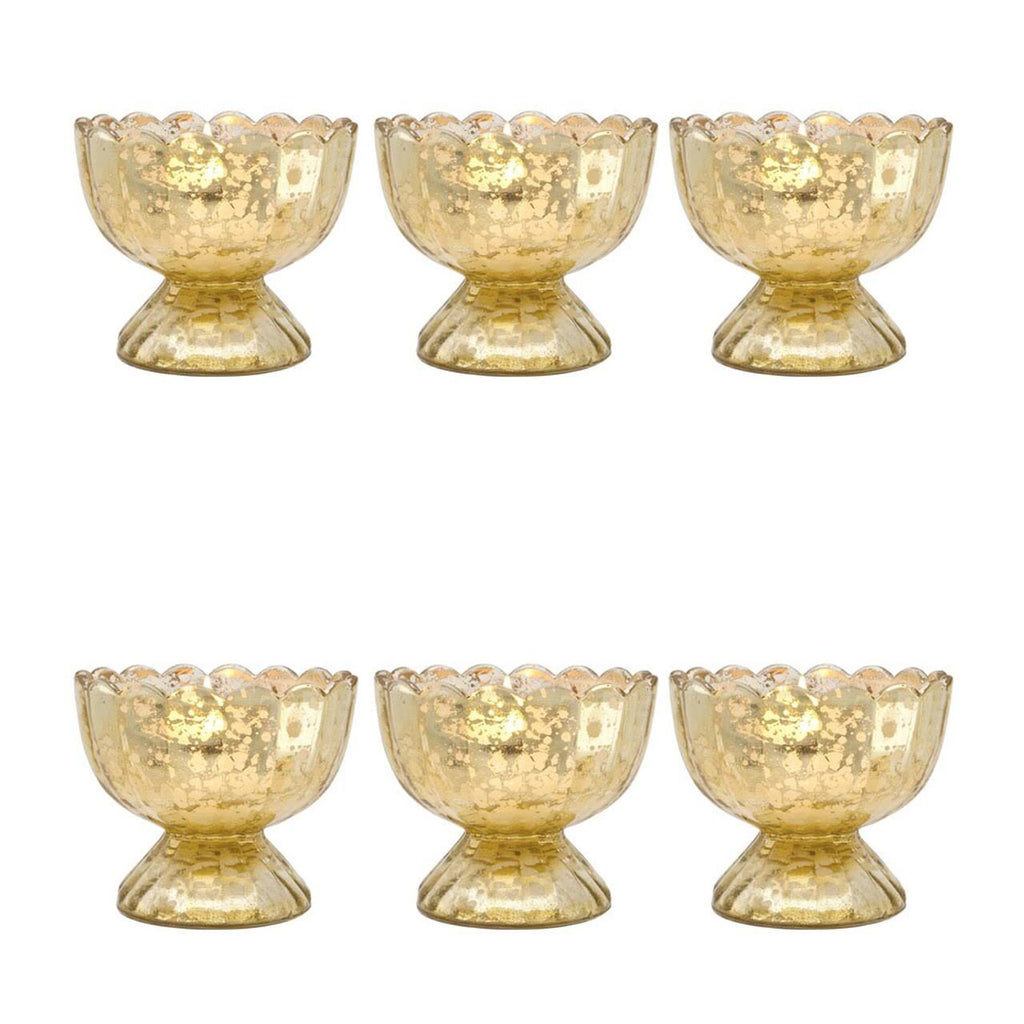 Vintage Mercury Glass Chalice Candle Holders, 3-Inch, Gold, 6 Pack R993750