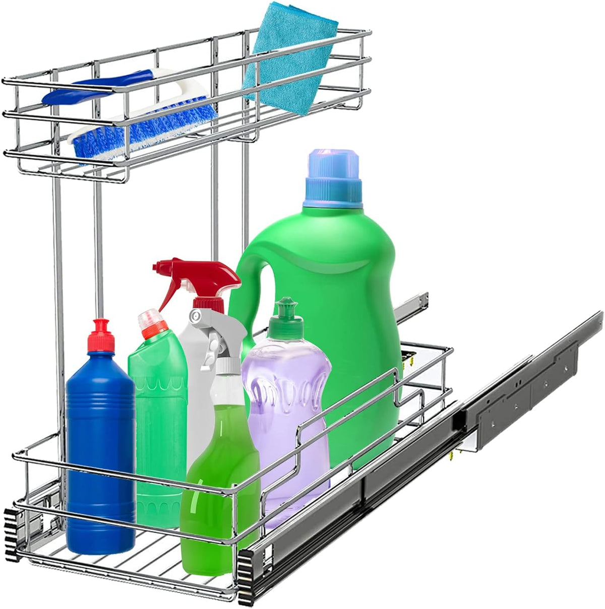2 Tier Under Sink Pull Out Cabinet Organizer Slide Wire Shelf Basket X284408