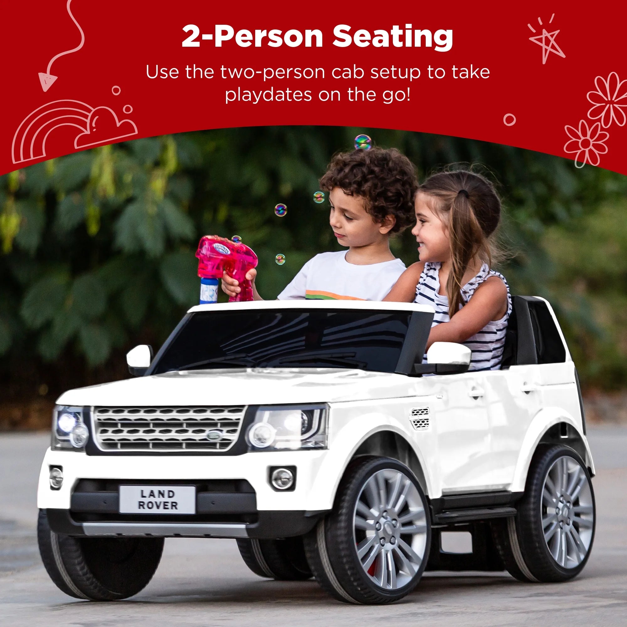 White 2-Seater Ride On Car Toy with Parent Remote Control Y6770