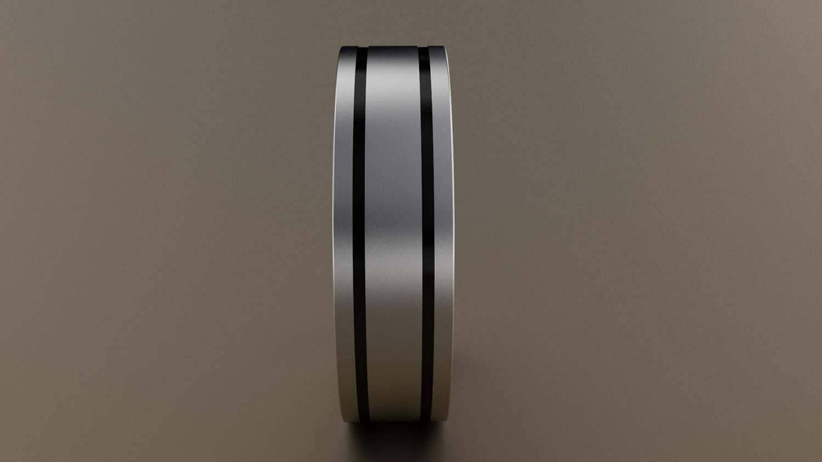 Brushed White Gold 6mm Double Black Groove Wedding Band U895