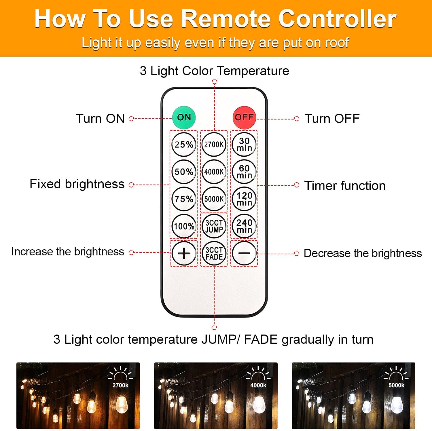48FT Waterproof Dimmable LED String Lights with Remote D735357