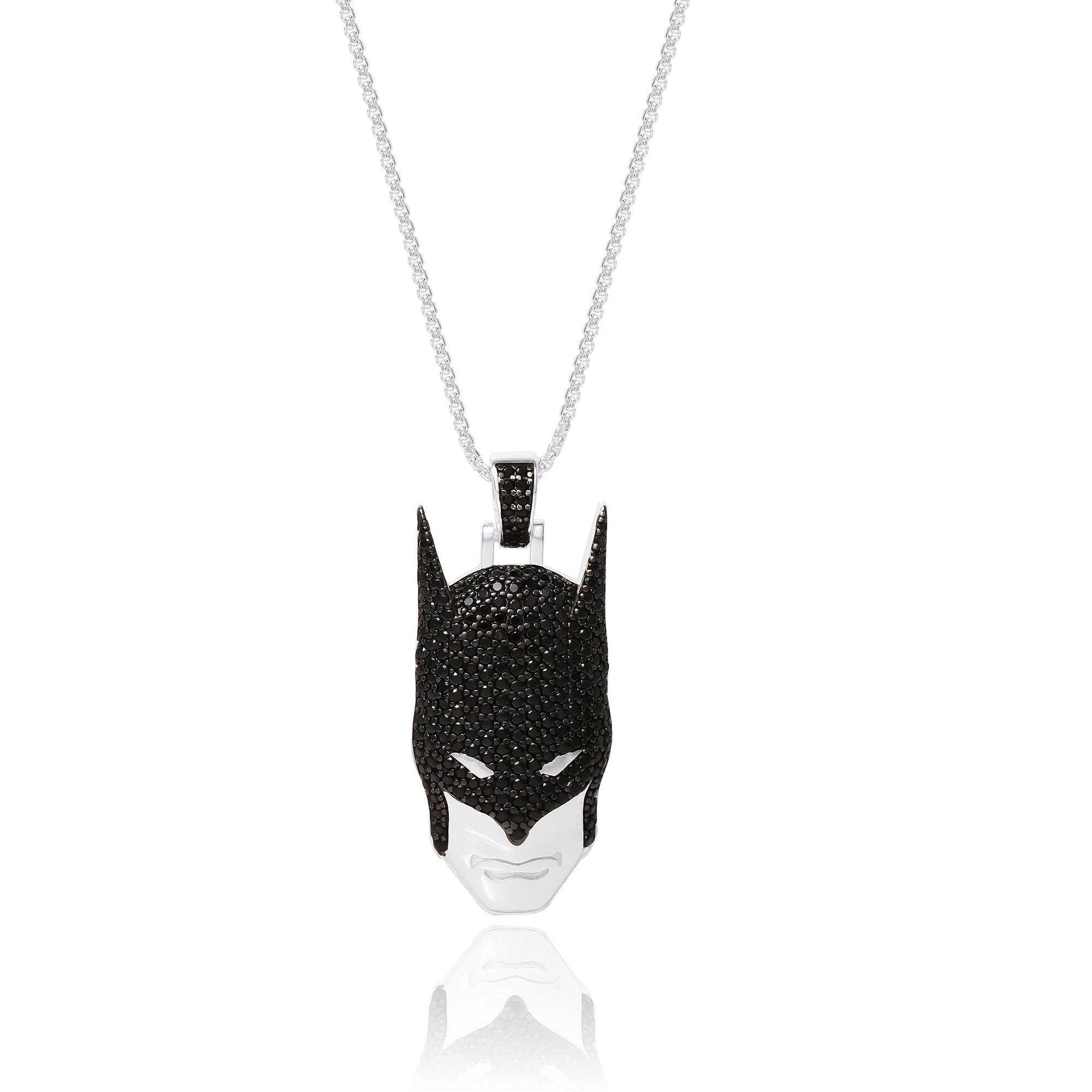 Batman Pendant Necklace, Sterling Silver and Black CZ, 24" R197