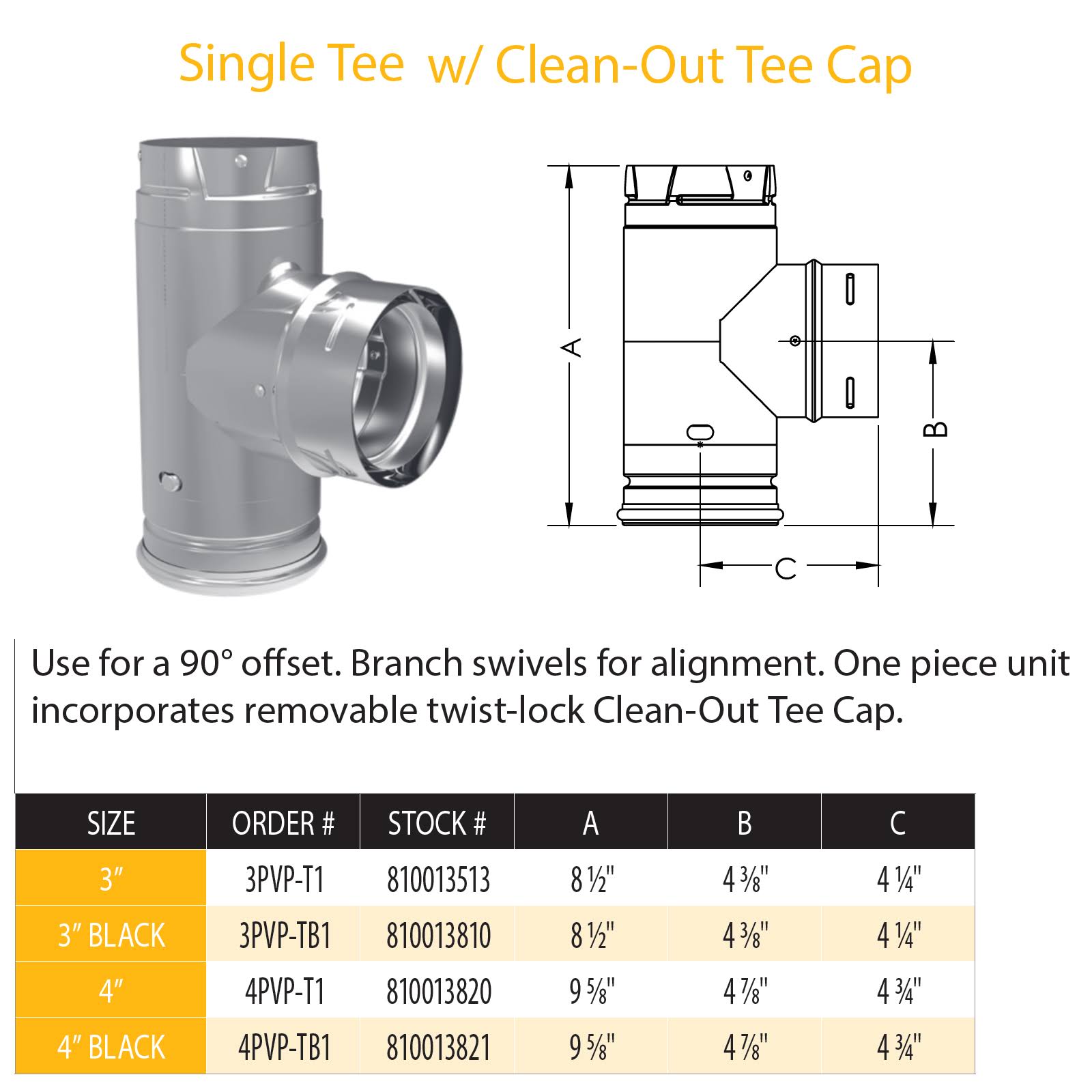 3 in. Pellet Vent Pro Tee with Clean Out S6625