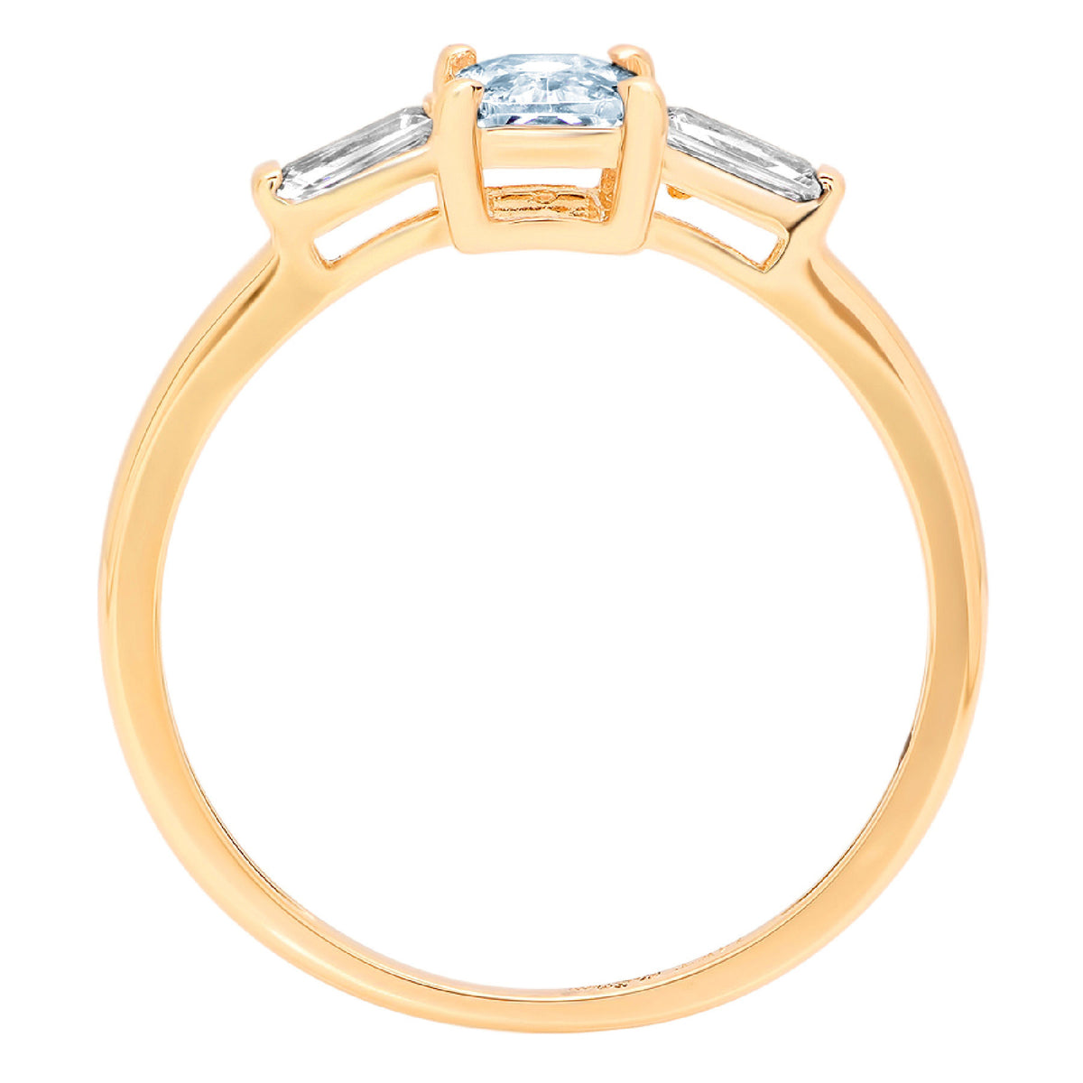 Emerald Cut Blue Topaz 18k Yellow Gold Three-Stone Ring Size 3.5 C686