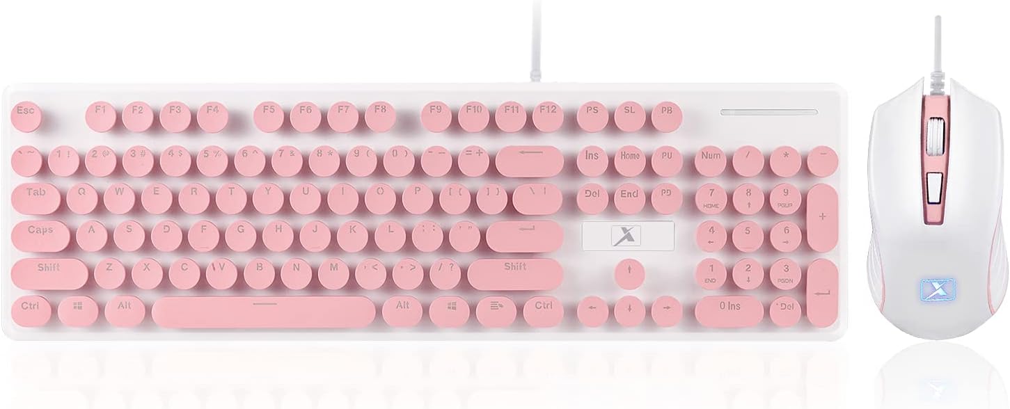 White LED Backlit 104 Keys Wired USB Gaming Keyboard Mouse Combo I446964