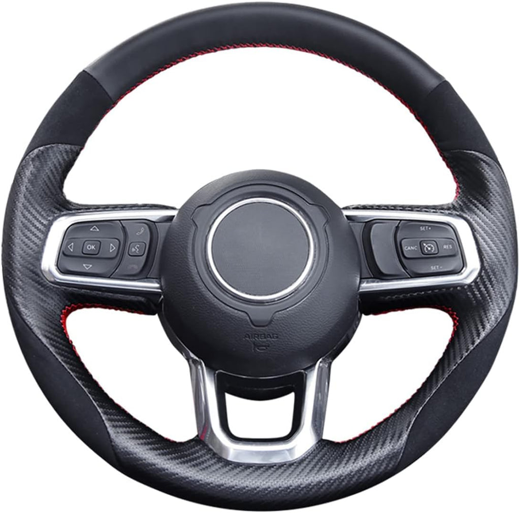 Black Suede Carbon Fiber Steering Wheel Cover B44679