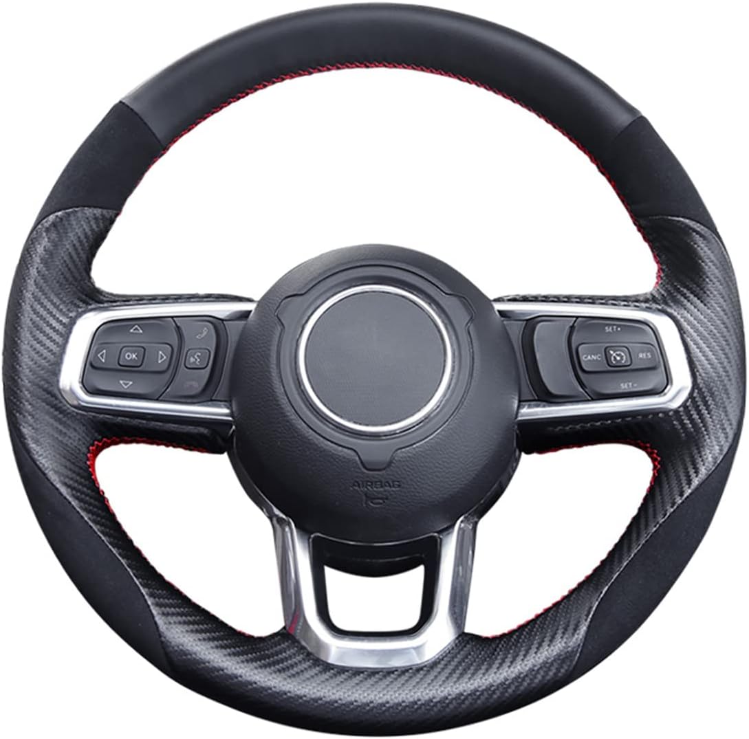Black Suede Carbon Fiber Steering Wheel Cover B44679