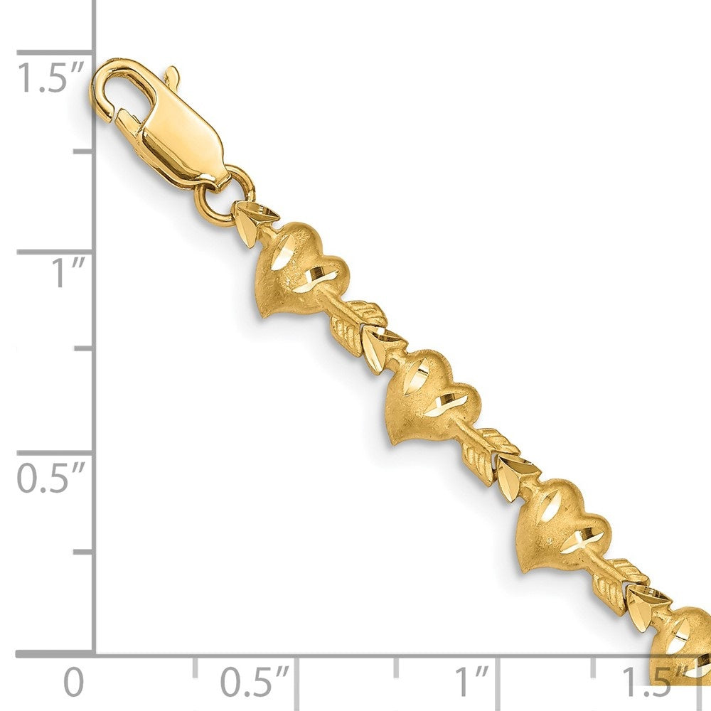 14K Yellow Gold Satin Heart Arrow Bracelet 7 inch D58265
