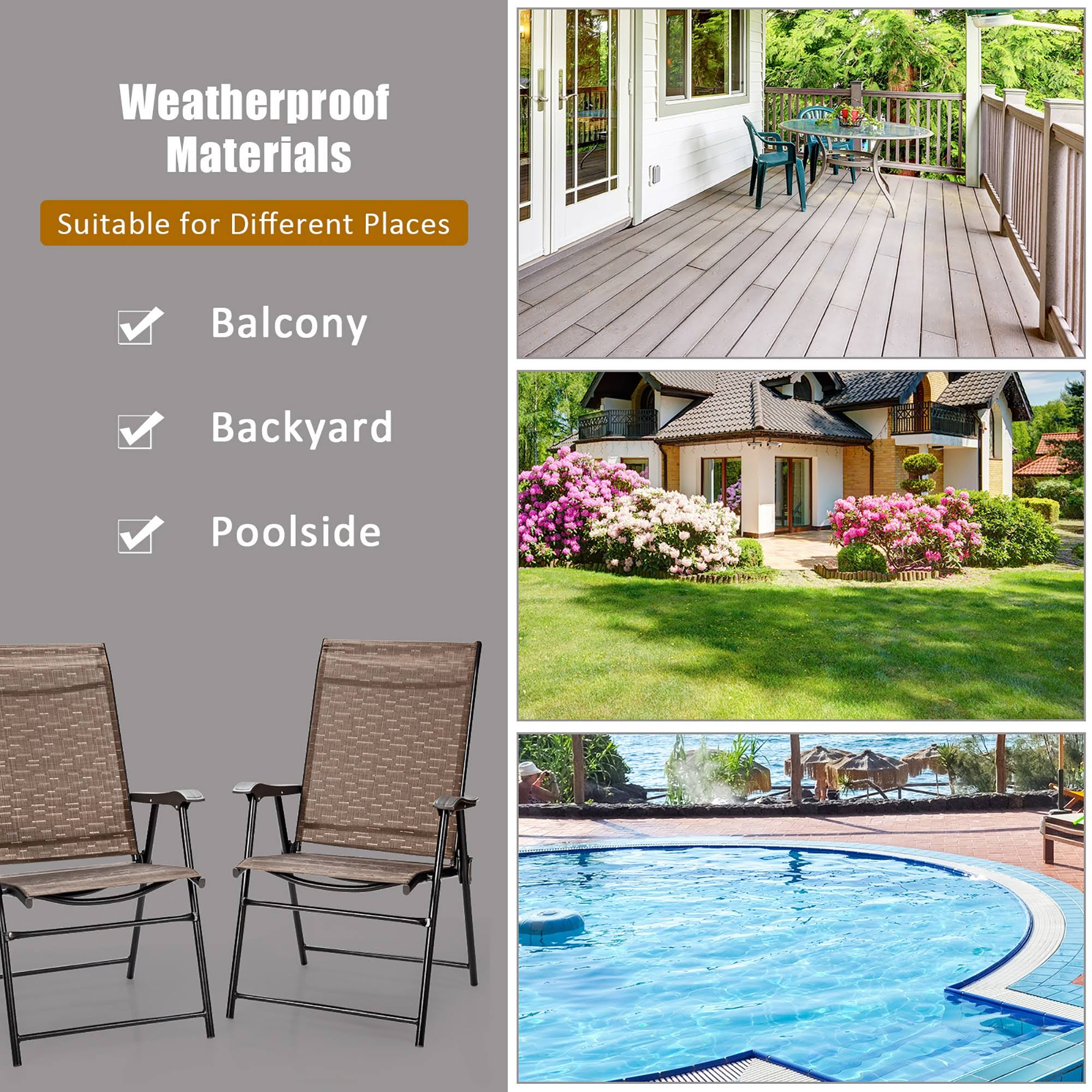 4 Piece Brown Outdoor Folding Chair with Armrest P4434