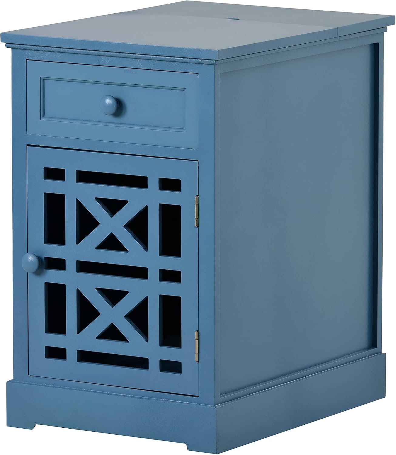 Navy Blue Antique End Table with Drawer and Storage Cabinet S377069
