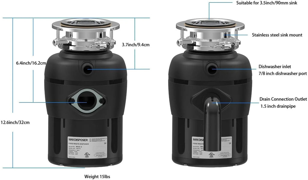 Garbage Disposal with Stainless Steel Grinding Chamber, 1/2 HP Continuous Feed with Power Cord N476