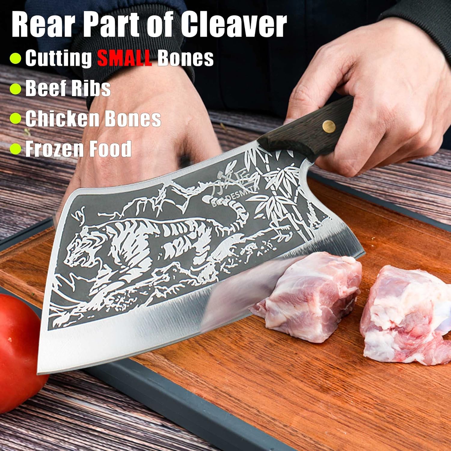 High Carbon Steel Full Tang Meat Cleaver with Solid Wooden Handle B958946