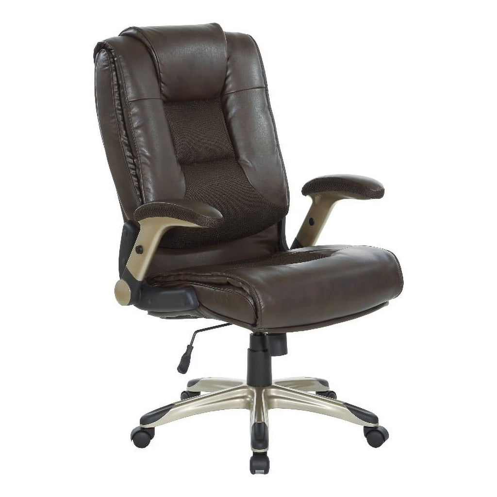 Bonded Leather Chair in Espresso with Cocoa Coated Flip Arms F227
