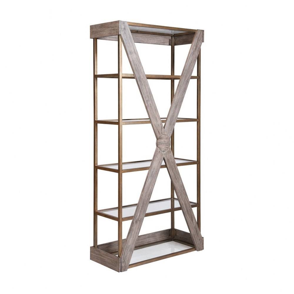 80 inch Bookcase Gold/Natural Wood P90074