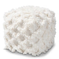 Ivory Handwoven Cotton Fringe Pouf Ottoman S5558