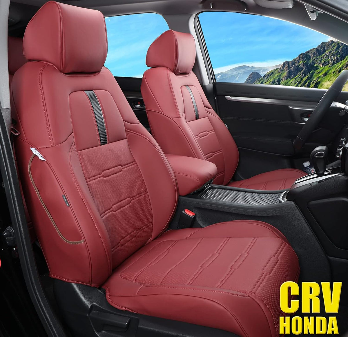 Wine Red Waterproof Faux Leather Car Seat Covers Full Set T81574