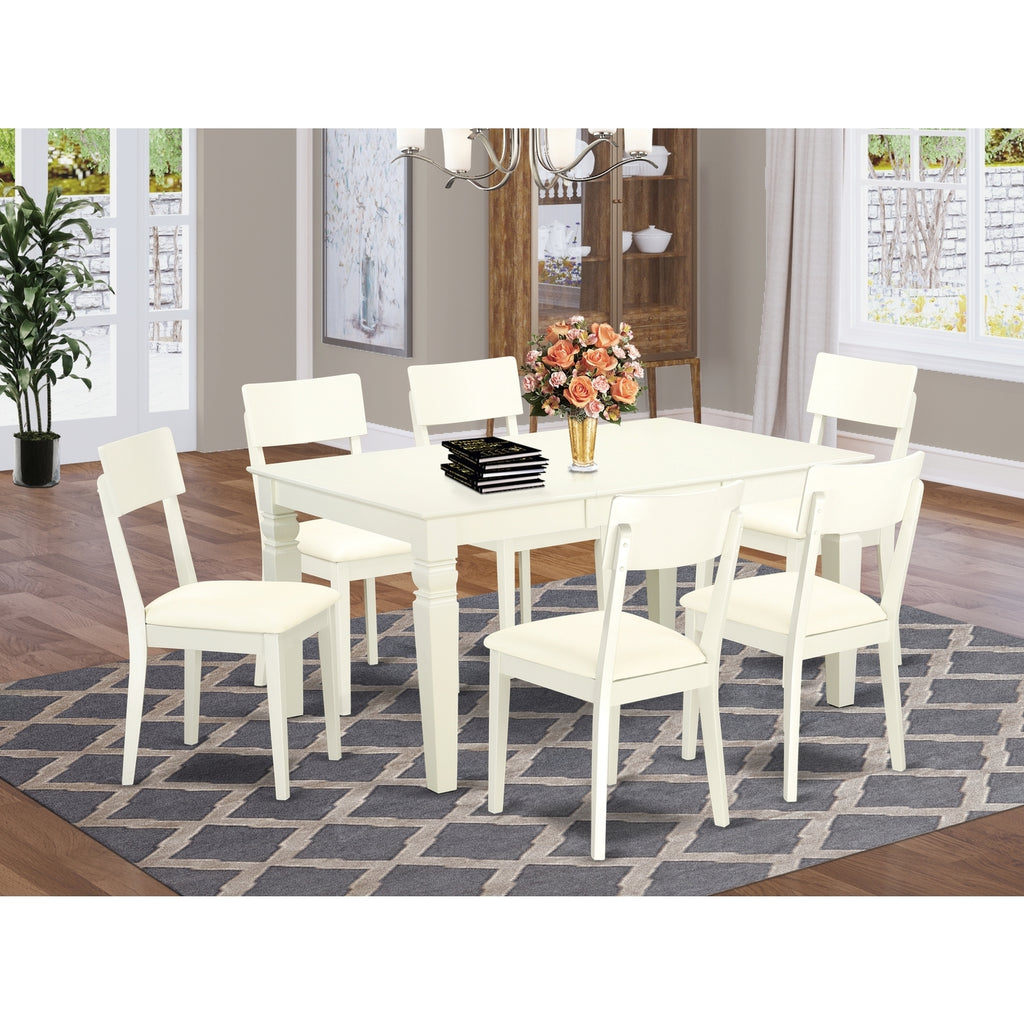7 Pc Dining Set with Faux Leather Chairs in Linen White X438669