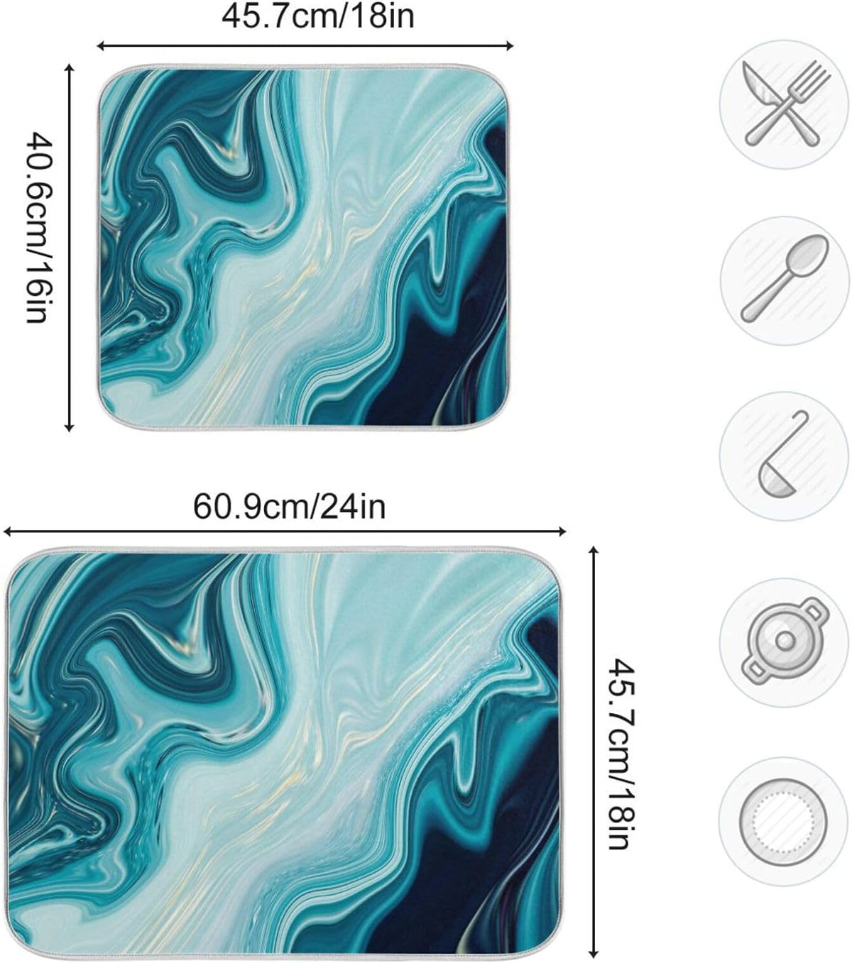 Blue Abstract Marble Dish Drying Mat, 16x18Inch D5149