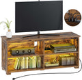 Rustic Brown TV Stand with Power Outlet and LED Lights Q91134