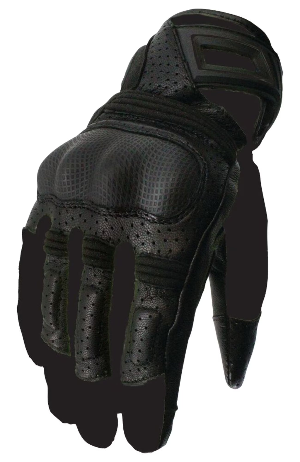 Black/Black Leather Motorcycle Gloves W19605