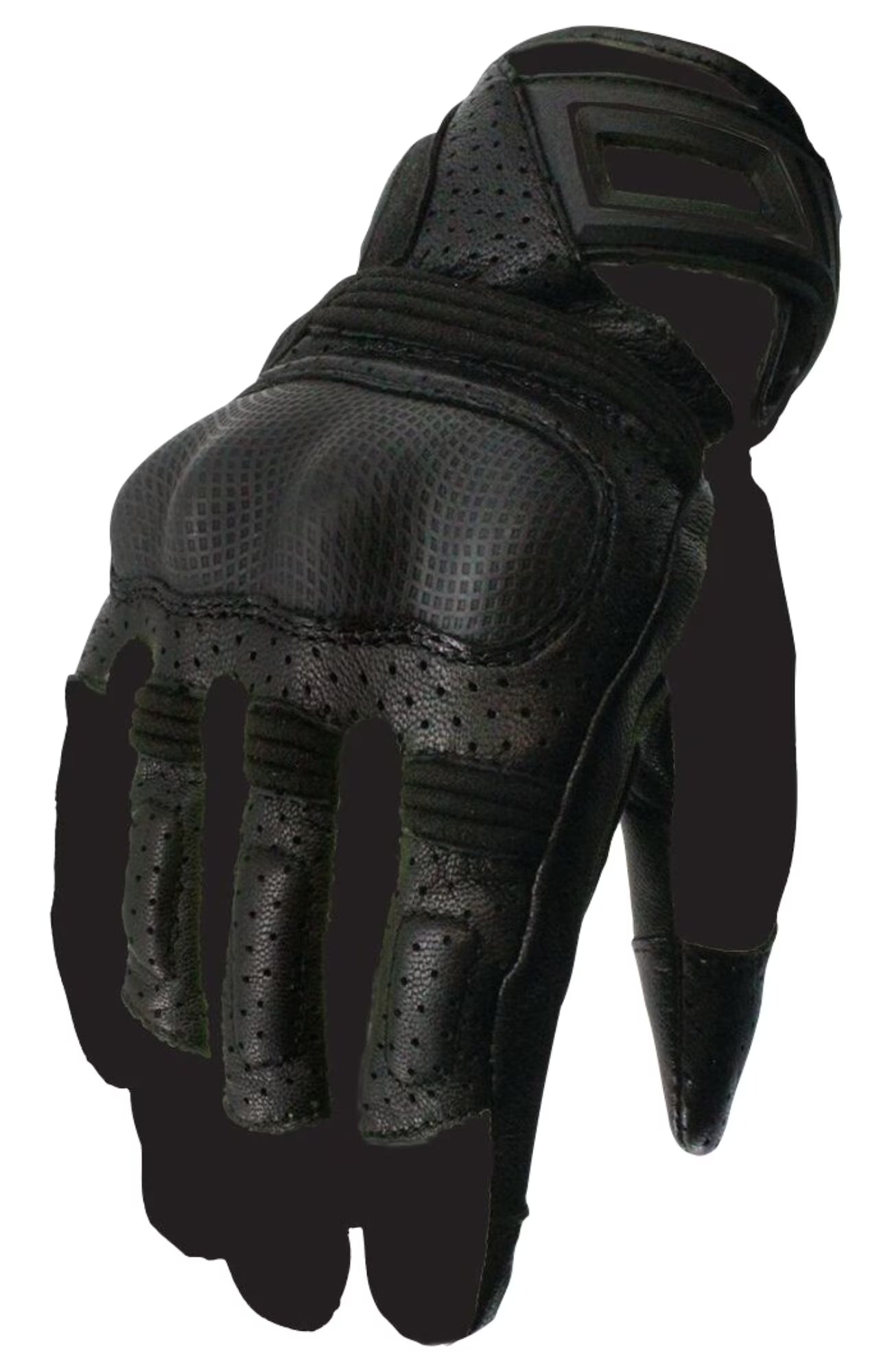 Black/Black Leather Motorcycle Gloves W19605