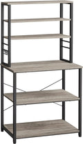 Coffee Bar with Storage, 6-Tier Kitchen Shelves with 6 Hooks, Greige and Black S276