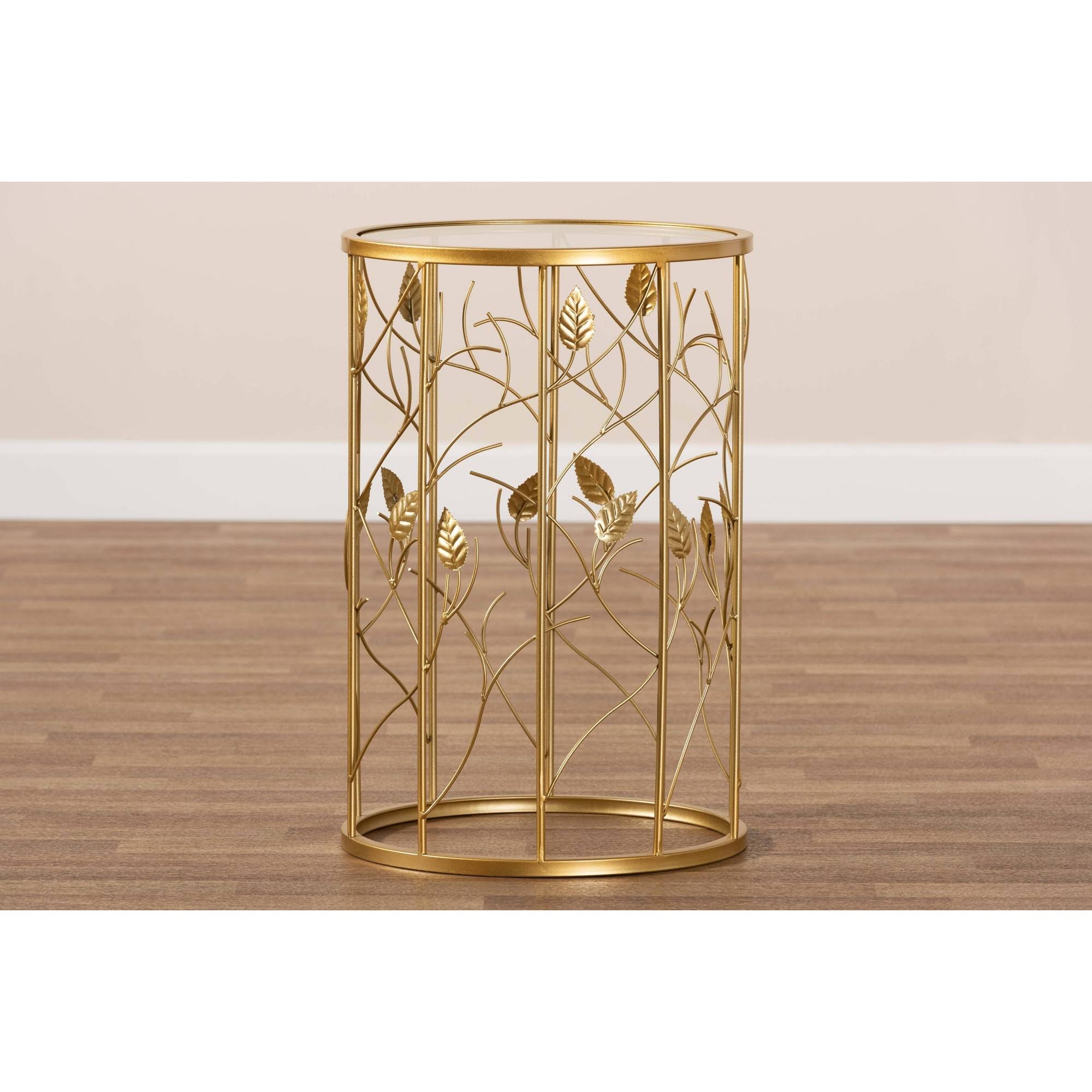 Gold Metal and Glass Leaf Accent End Table P949063