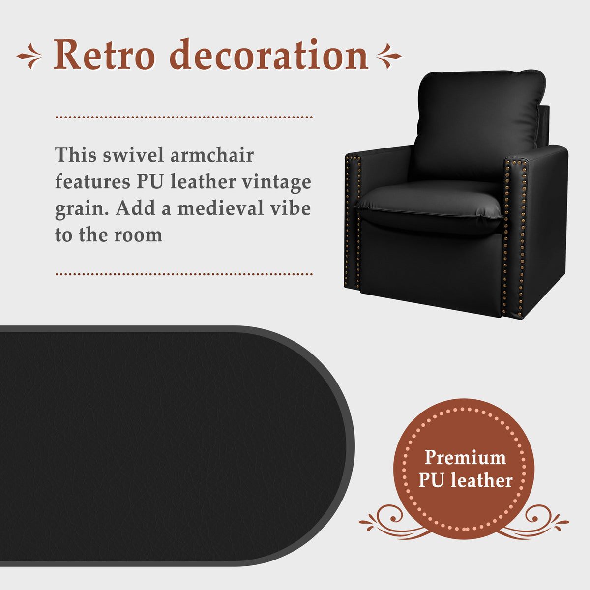 Black Faux Leather Swivel Accent Chair I813187