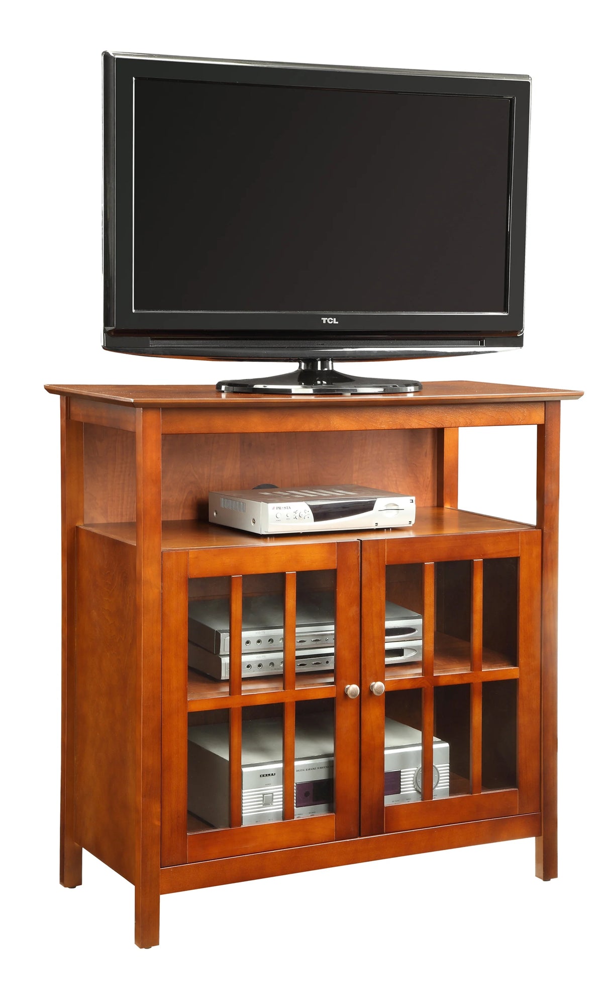 Cherry Highboy TV Stand with Storage Cabinets X8683